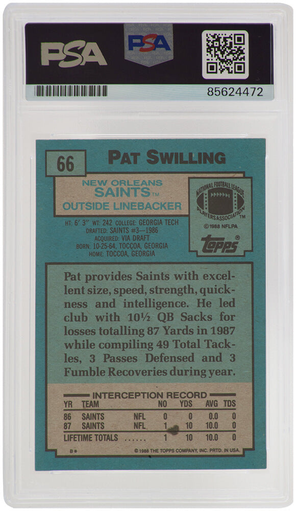 Pat Swilling Signed Saints 1988 Topps Rookie Football Card #66 - (PSA Encapsulated)