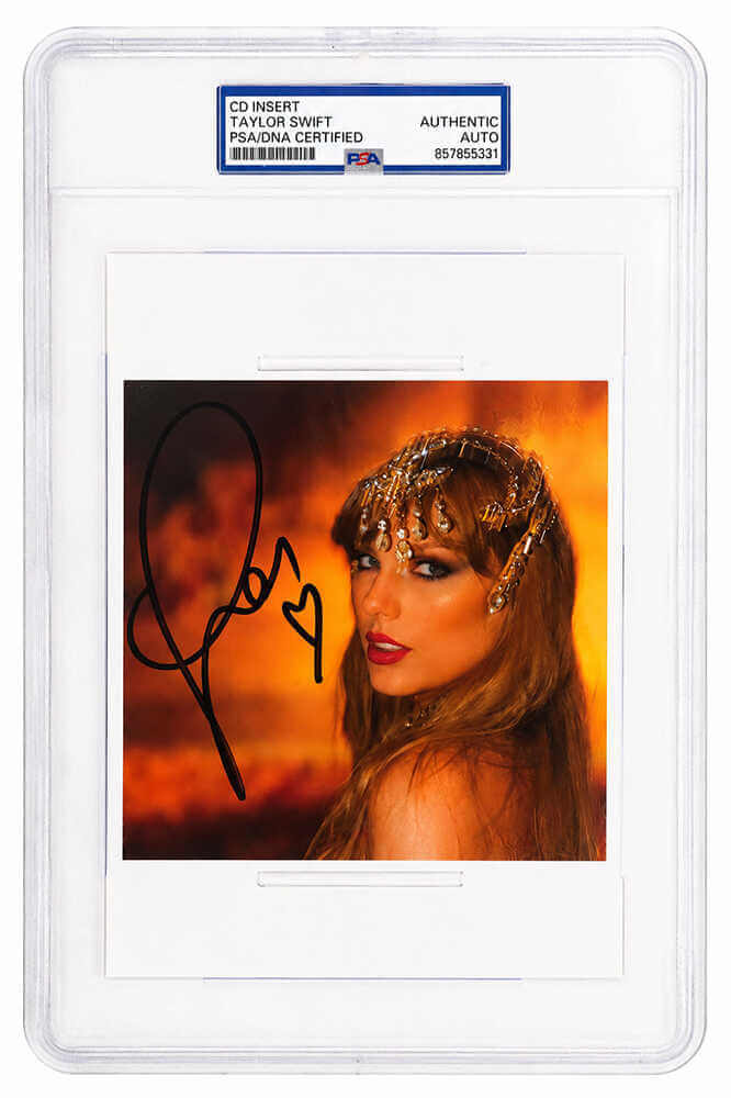 Taylor Swift Signed 'Life Of A Showgirl' (Face Close Up) 5x5 CD Insert w/Heart - (PSA/DNA Encapsulated)