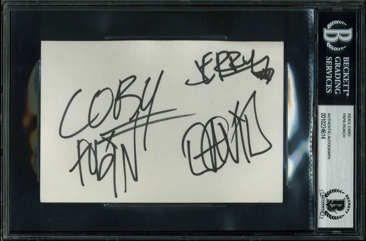 Papa Roach (4) Shaddix, Horton, Esperance +1 Signed 4x6 Index Card BAS Slabbed 1
