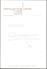 Sean Connery Signed 1972 7.75x11x75 Letter On Tantallon Films Ltd Letterhead BAS