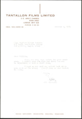 Sean Connery Signed 1972 7.75x11x75 Letter On Tantallon Films Ltd Letterhead BAS