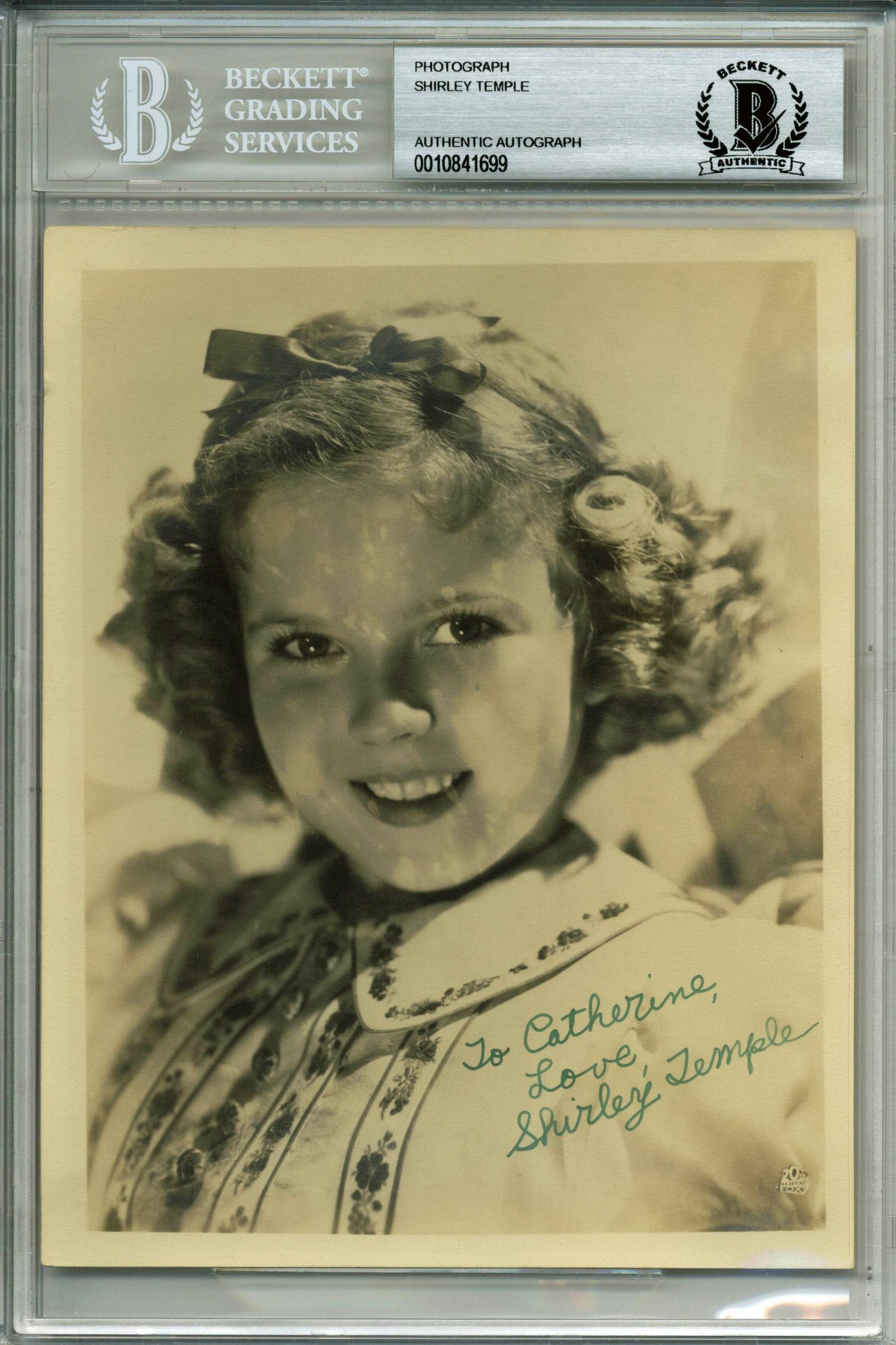 Shirley Temple "To Catherine, Love" Authentic Signed 5.5x7 Photo BAS Slabbed