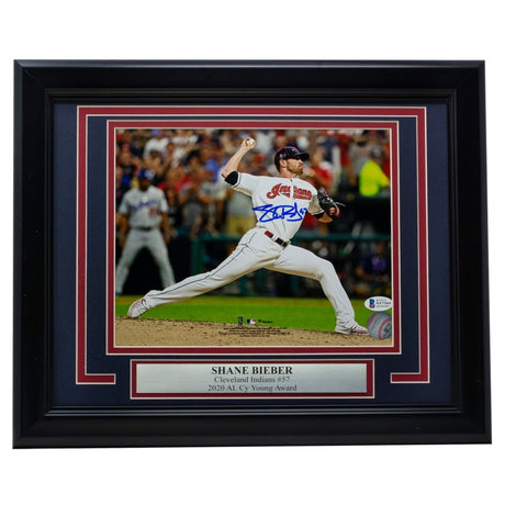 Shane Bieber Signed Framed 8x10 Cleveland Indians Pitch Photo BAS ITP - Sports Integrity