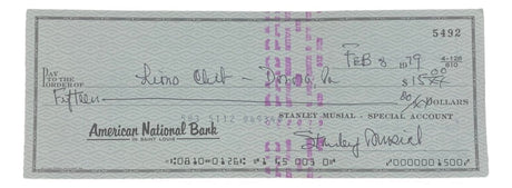 Stan Musial St. Louis Cardinals Signed Bank Check #5492 BAS - Sports Integrity