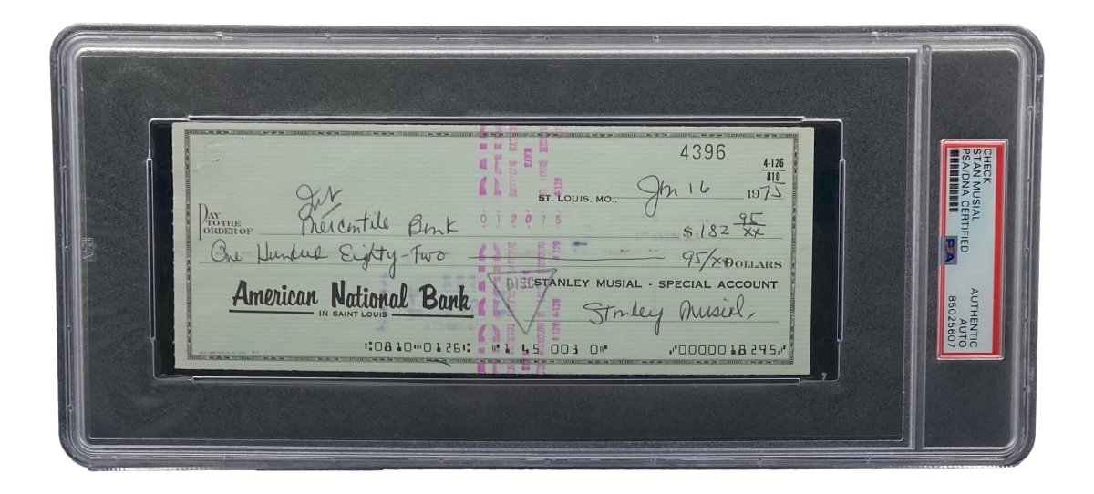 Stan Musial St. Louis Cardinals Signed Bank Check PSA/DNA 85025607 - Sports Integrity