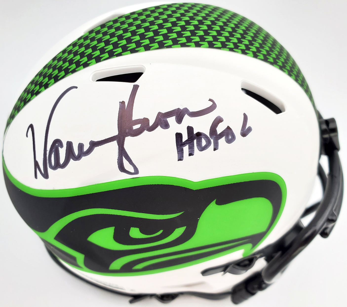 Warren Moon Autographed Seattle Seahawks Lunar Eclipse White Speed Mini Helmet "HOF 06" MCS Holo Stock #196471