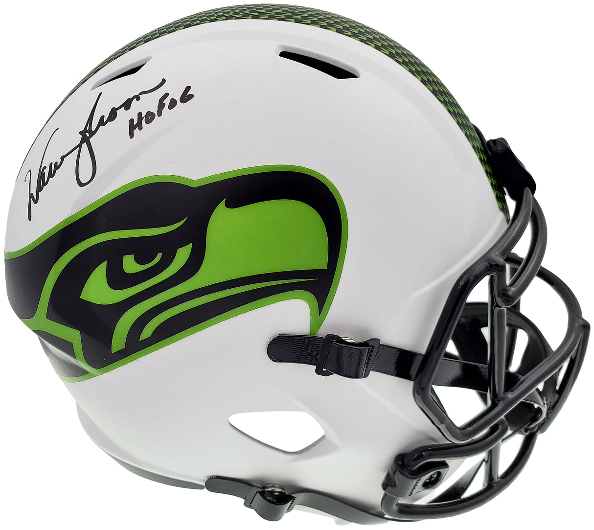 Warren Moon Autographed Seattle Seahawks Lunar Eclipse White Full Size Replica Speed Helmet "HOF 06" MCS Holo Stock #196472