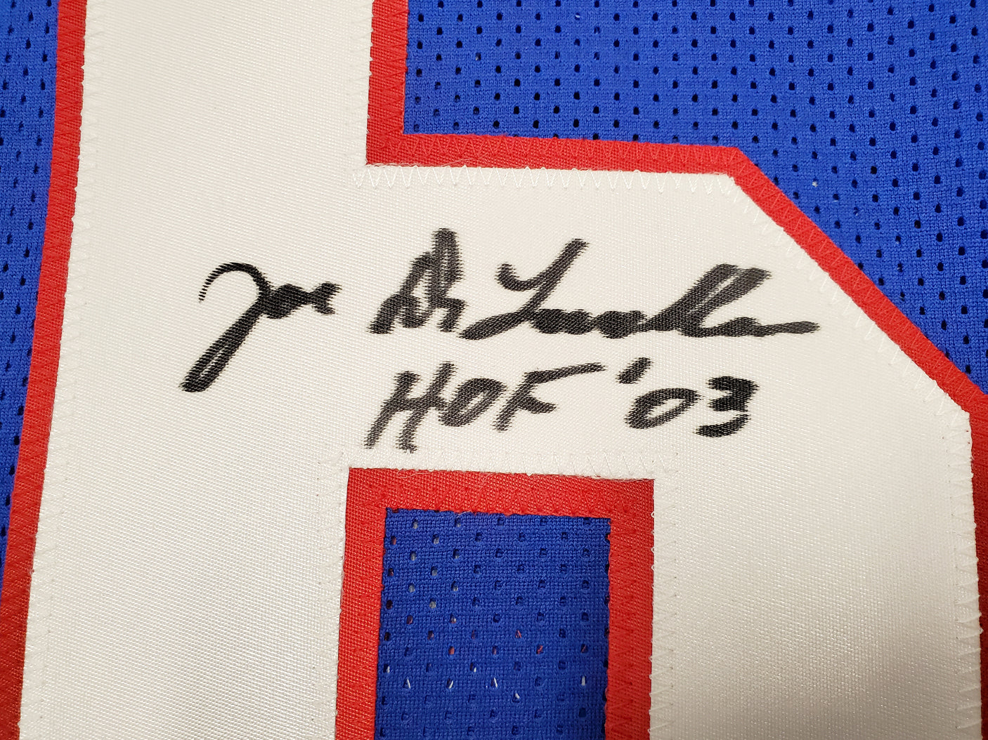 Buffalo Bills Joe DeLamielleure Autographed Blue Jersey "HOF 03" Beckett BAS Stock #196490