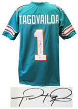 Tua Tagovailoa Signed Teal Custom Football Jersey (Beckett)