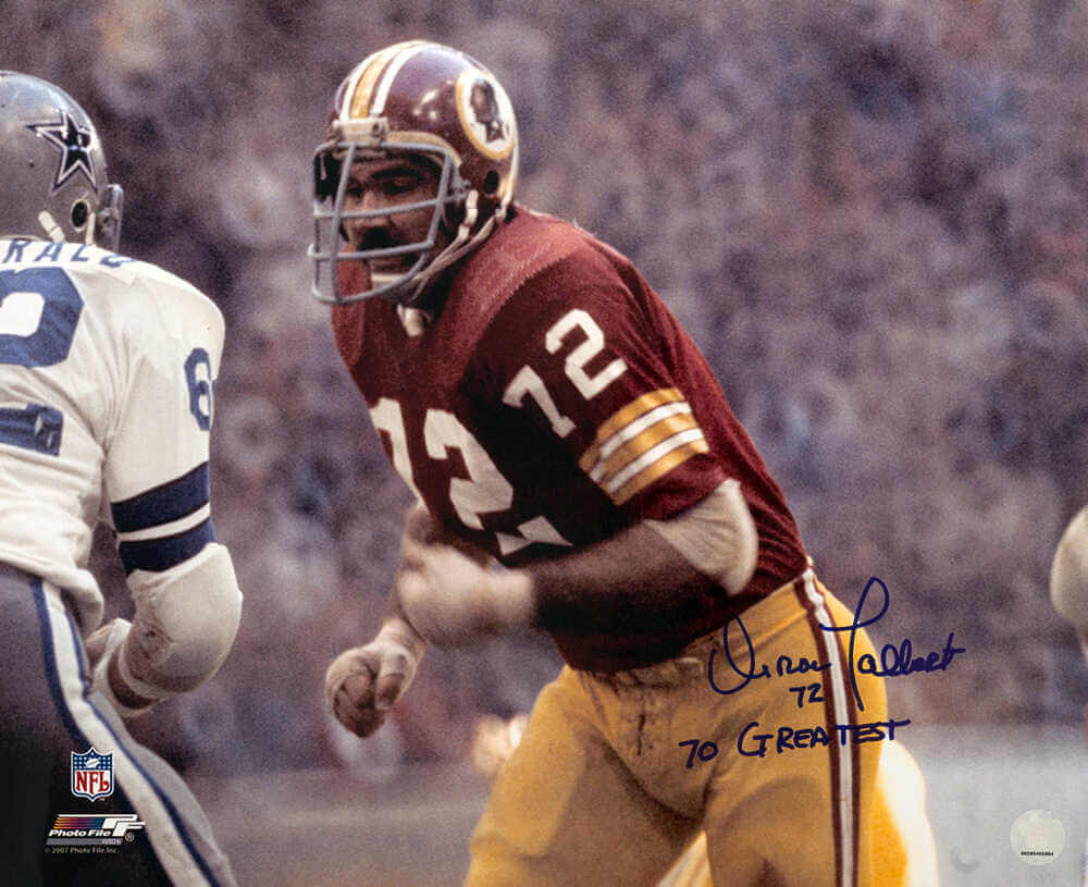 Diron Talbert Signed Washington Football Team Red Jersey Action 16x20 Photo w/70 Greatest