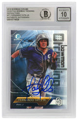 Fernando Tatis Jr. Signed San Diego Padres 2018 Bowman Chrome Hashtag Trending Refractors Card #-FT - (Beckett / Auto Grade 10)