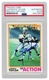 Lawrence Taylor Signed New York Giants 1982 Topps In Action Rookie Card #435 (PSA Encapsulated)