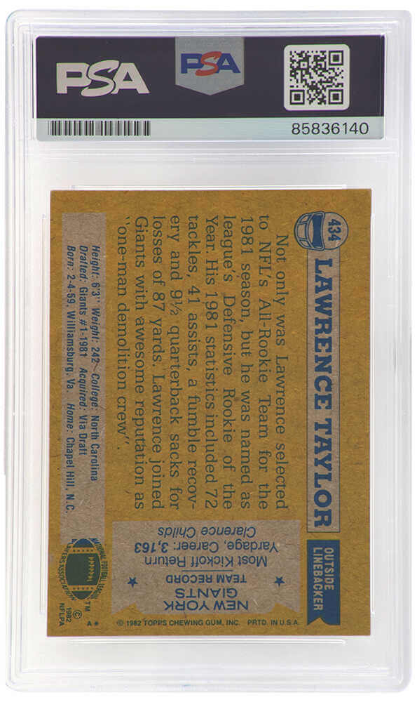 Lawrence Taylor Signed Giants 1982 Topps Football Rookie Card #434 (PSA Encapsulated - Auto Grade 10)