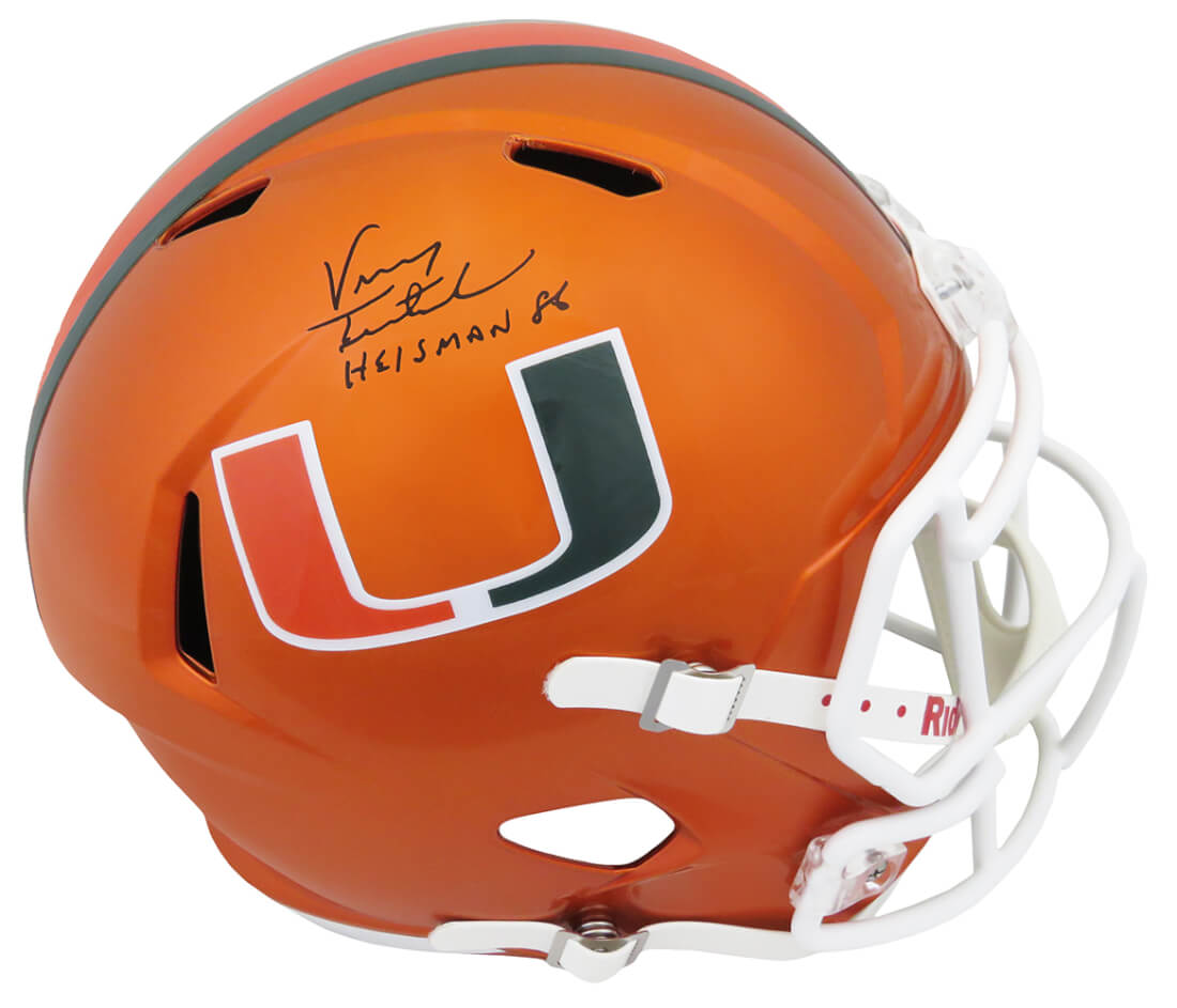 Vinny Testaverde Signed Miami Hurricanes FLASH Riddell Full Size Speed Replica Helmet w/Heisman'86