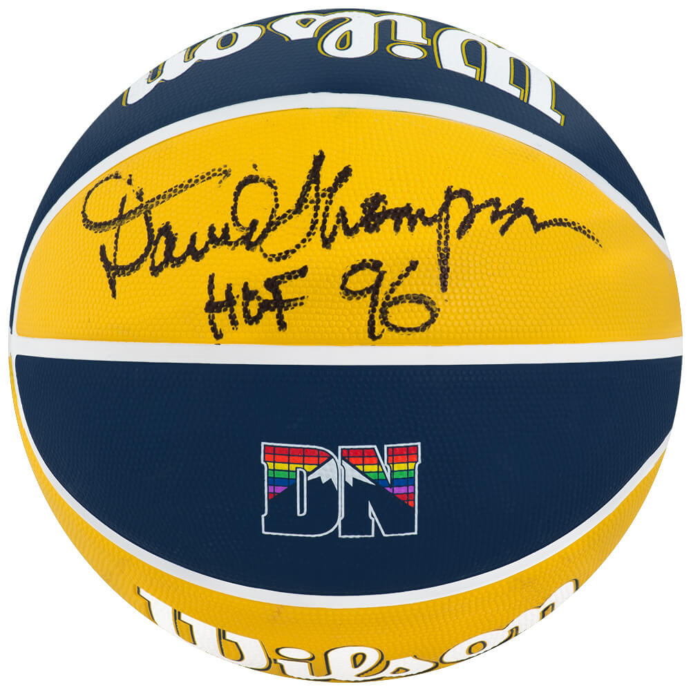 David Thompson Signed Wilson Denver Nuggets 'The City' Logo NBA Basketball w/HOF'96