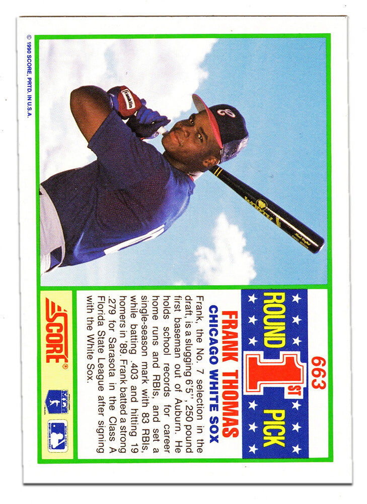 Frank Thomas Signed White Sox 1990 Score Rookie Card #663