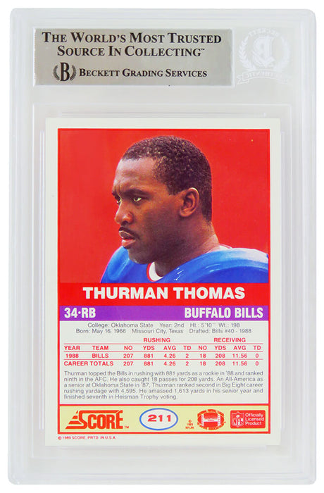 Thurman Thomas Signed Buffalo Bills 1989 Score Rookie Card #211 (Beckett Encapsulated)