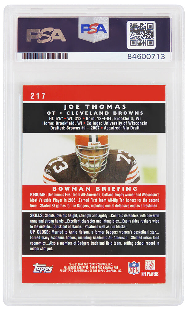 Joe Thomas Signed Cleveland Browns 2007 Bowman Football Rookie Card #217 - (PSA/DNA Encapsulated)