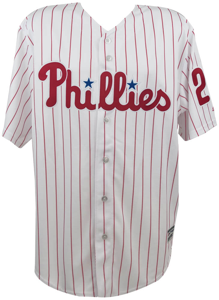 Jim Thome Signed Philadelphia Phillies White Pinstripe Majestic Replica Baseball Jersey