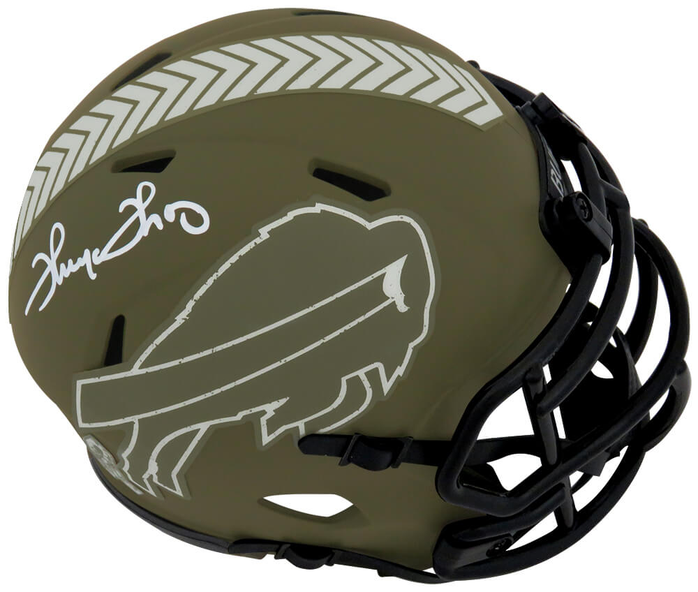 Thurman Thomas Signed Buffalo Bills Salute to Service Riddell Speed Mini Helmet