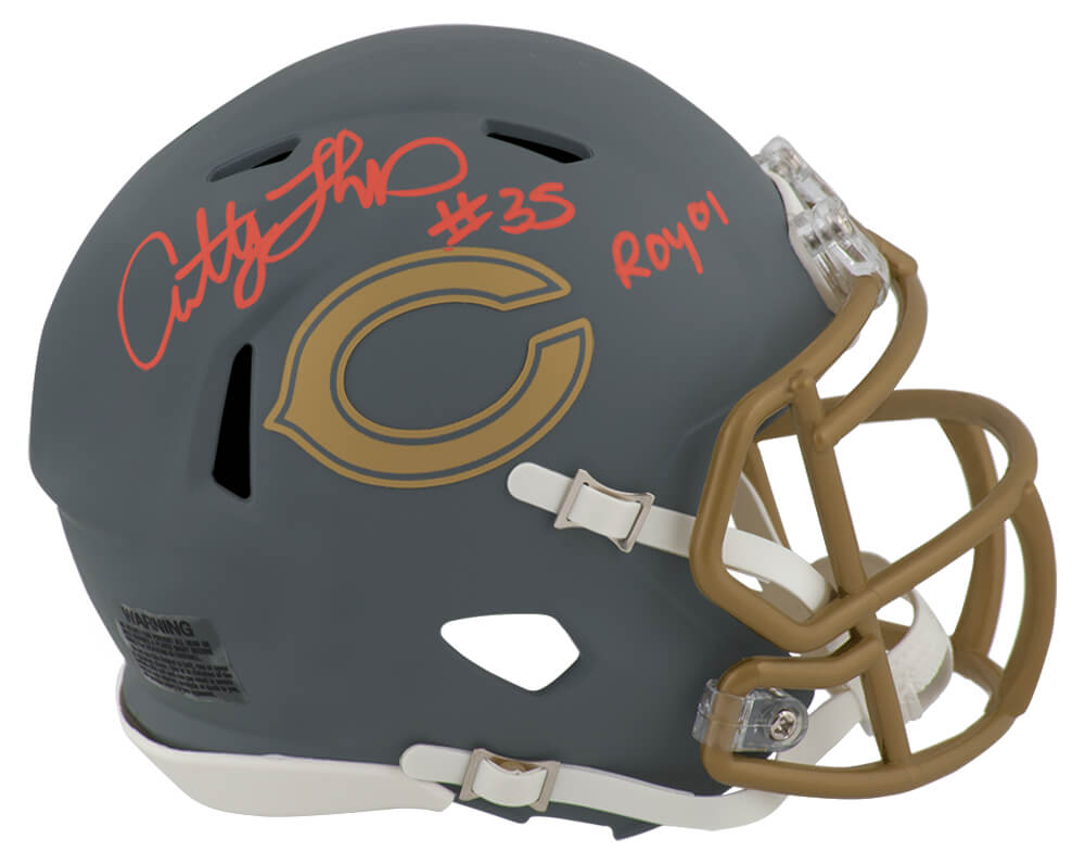 Anthony Thomas Signed Chicago Bears SLATE Riddell Speed Mini Helmet w/ROY'01