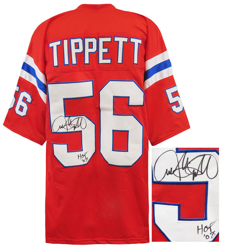 Andre Tippett Signed Red T/B Custom Football Jersey w/HOF'08