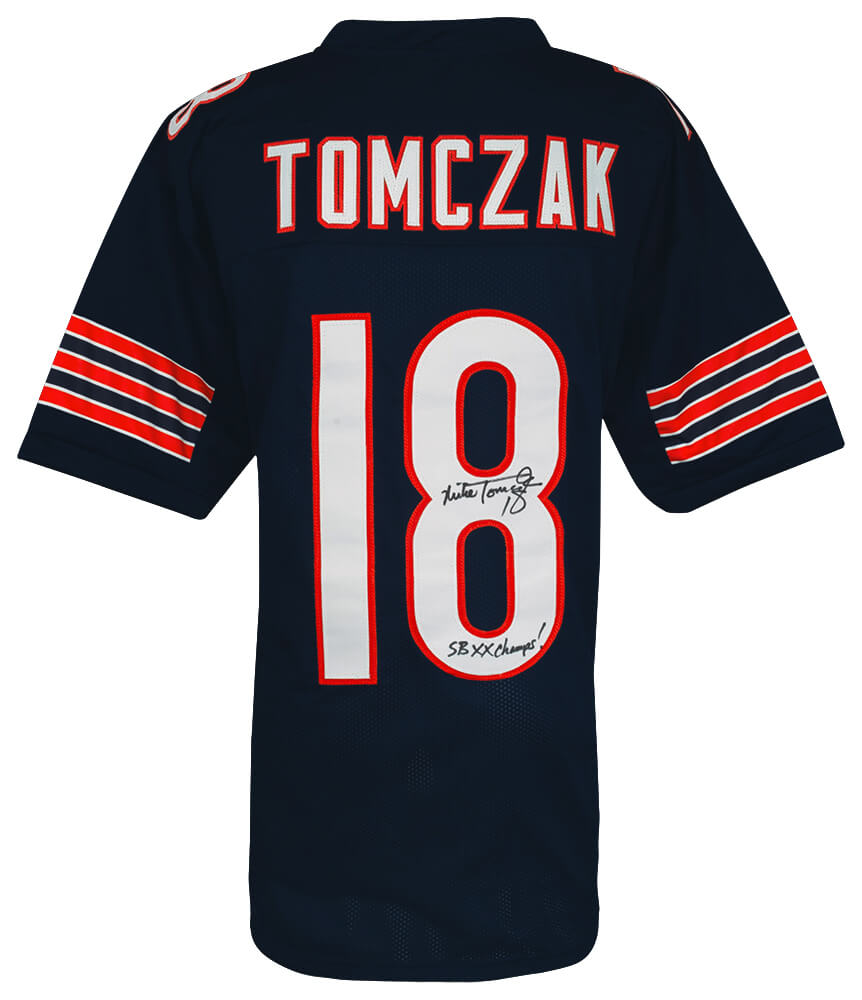 Mike Tomczak Signed Navy Custom Football Jersey w/SB XX Champs