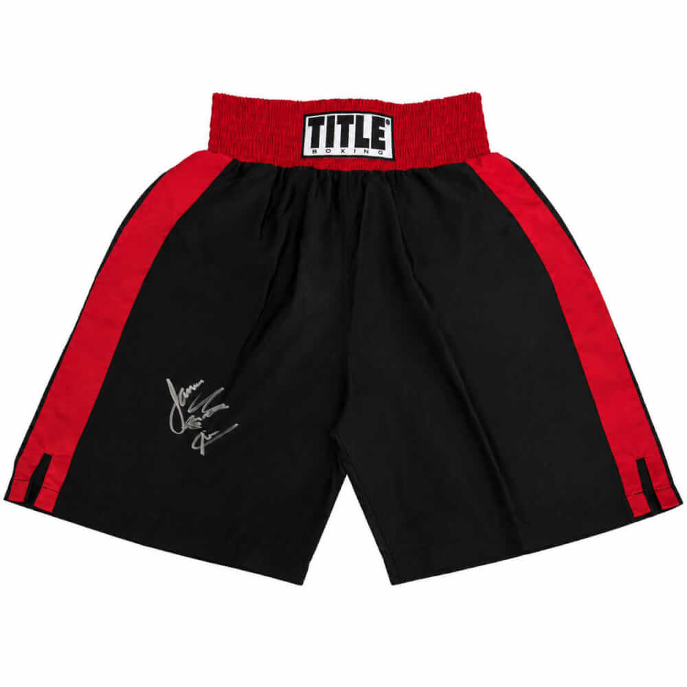 James Toney Signed Title Black With Red Trim Boxing Trunks w/Lights Out
