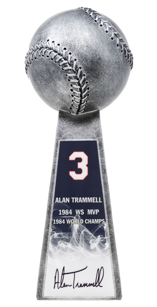 Alan Trammell Signed Tigers #3 Baseball World Champion 14 Inch Replica Silver Trophy