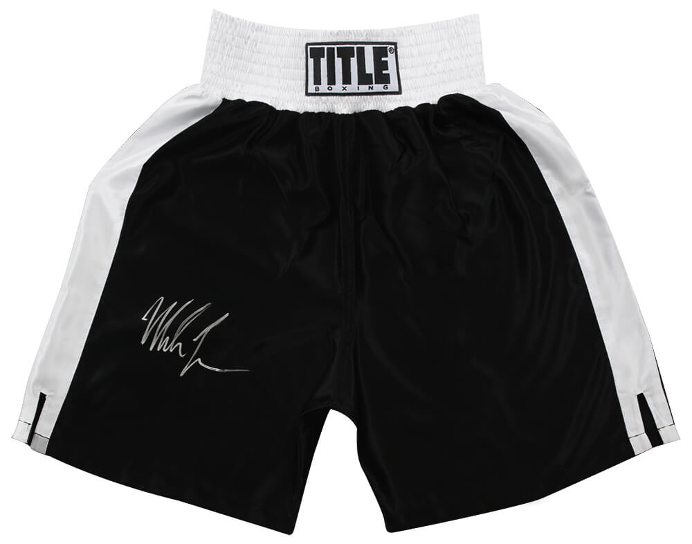 Mike Tyson Signed Title Black With White Trim Boxing Trunks