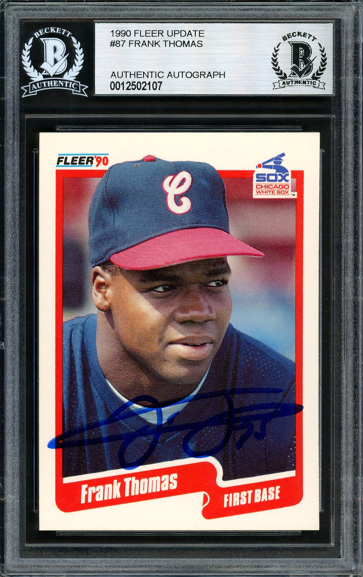 Frank Thomas Autographed 1990 Fleer Update Rookie Card #U-87 Chicago White Sox Beckett BAS Stock #185215