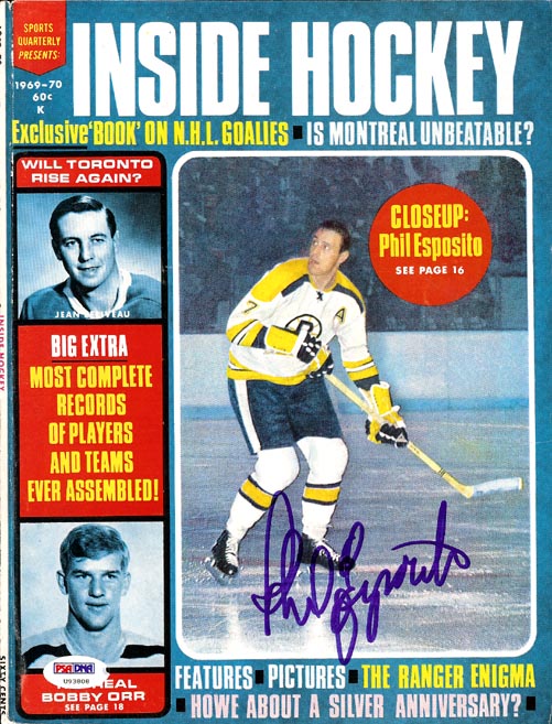 Phil Esposito Autographed Inside Hockey Magazine Cover Boston Bruins PSA/DNA #U93808