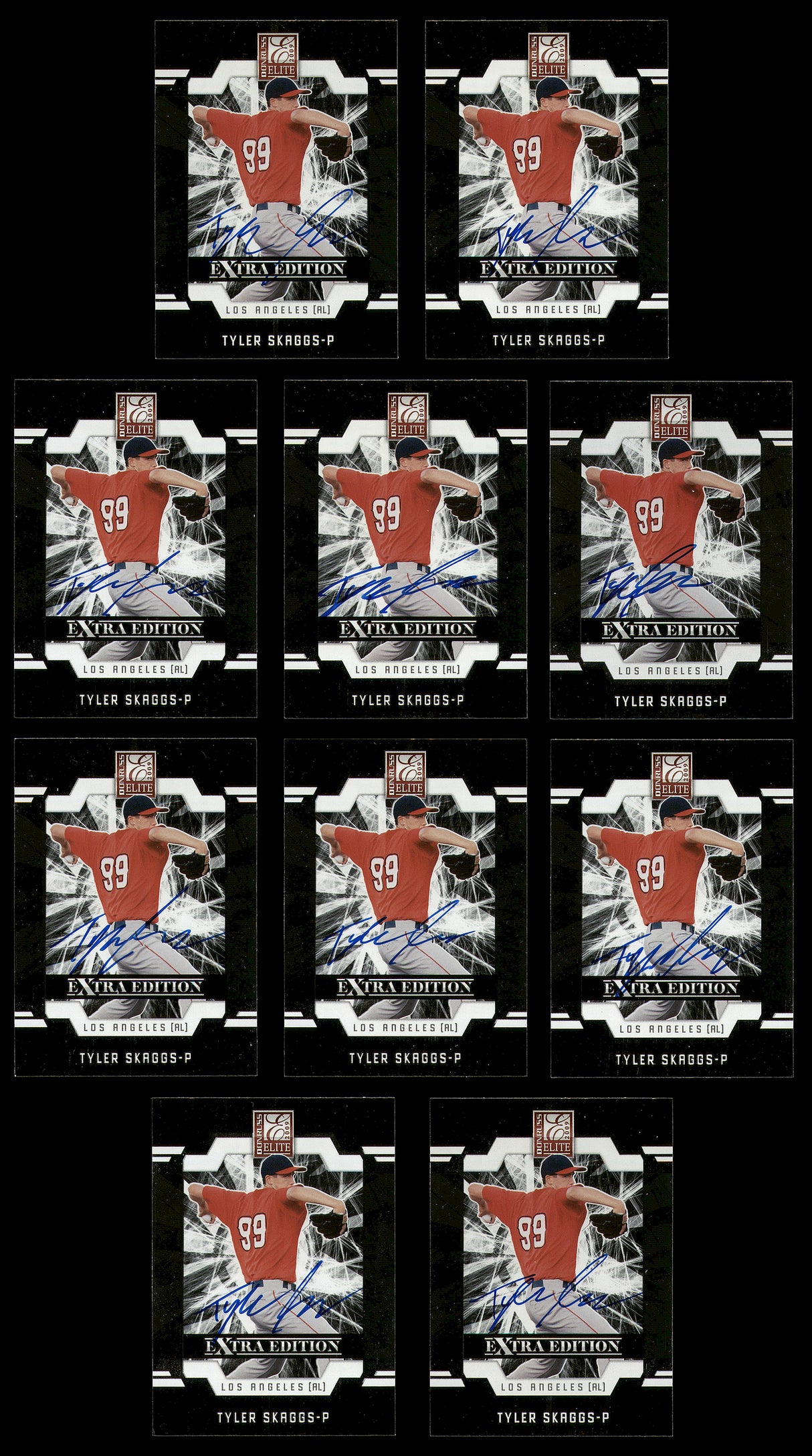 Tyler Skaggs Autographed 2009 Donruss Elite Rookie Card #21 Los Angeles Angels Lot Of 10 SKU #181278