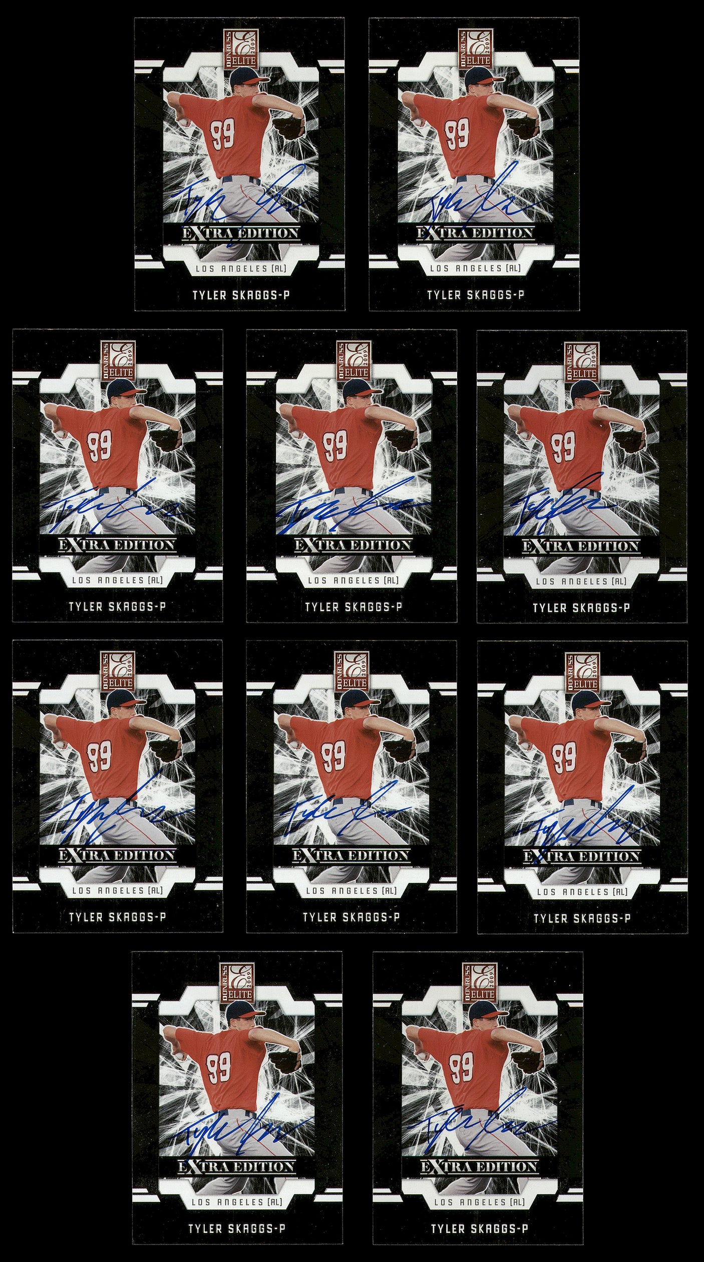 Tyler Skaggs Autographed 2009 Donruss Elite Rookie Card #21 Los Angeles Angels Lot Of 10 SKU #181278