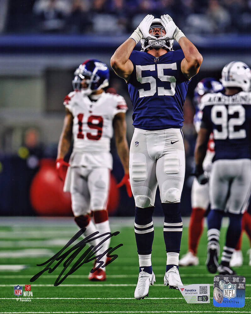 Leighton Vander Esch Signed Dallas Cowboys Navy Jersey Wolf Call 8x10 Photo - (Fanatics)