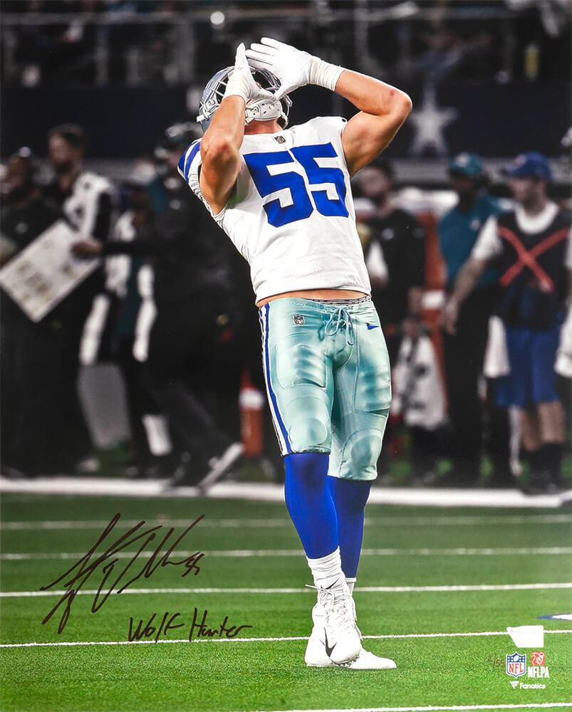 Leighton Vander Esch Signed Dallas Cowboys Celebration Action LE/55 16x20 Photo w/Wolf Hunter - (Fanatics)