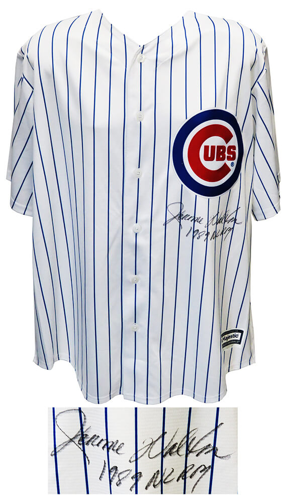 Jerome Walton Signed Chicago Cubs Majestic White Pinstripe Replica Baseball Jersey w/1989 NL ROY