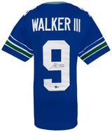 Kenneth Walker III Signed Blue Throwback Custom Football Jersey - (Beckett)