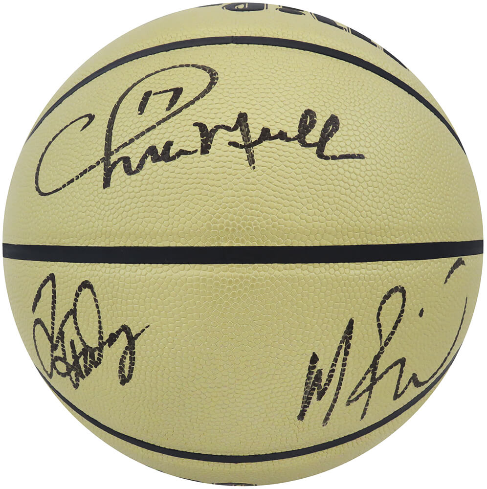Chris Mullin, Tim Hardaway & Mitch Richmond Signed Wilson Gold Indoor/Outdoor NBA Basketball