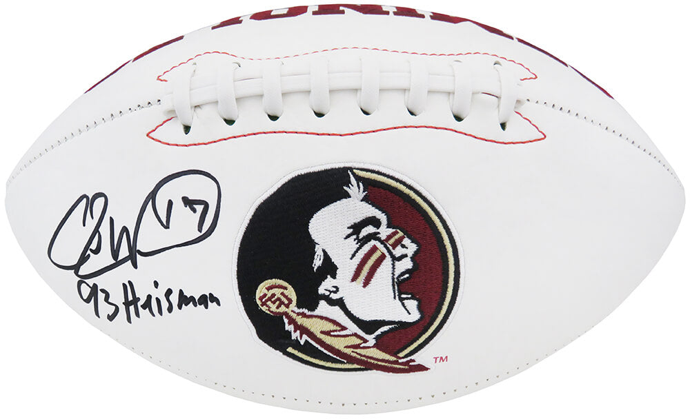 Charlie Ward Signed Florida State Seminoles Rawlings White Logo Football w/93 Heisman