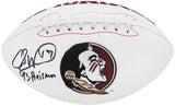Charlie Ward Signed Florida State Seminoles Rawlings White Logo Football w/93 Heisman
