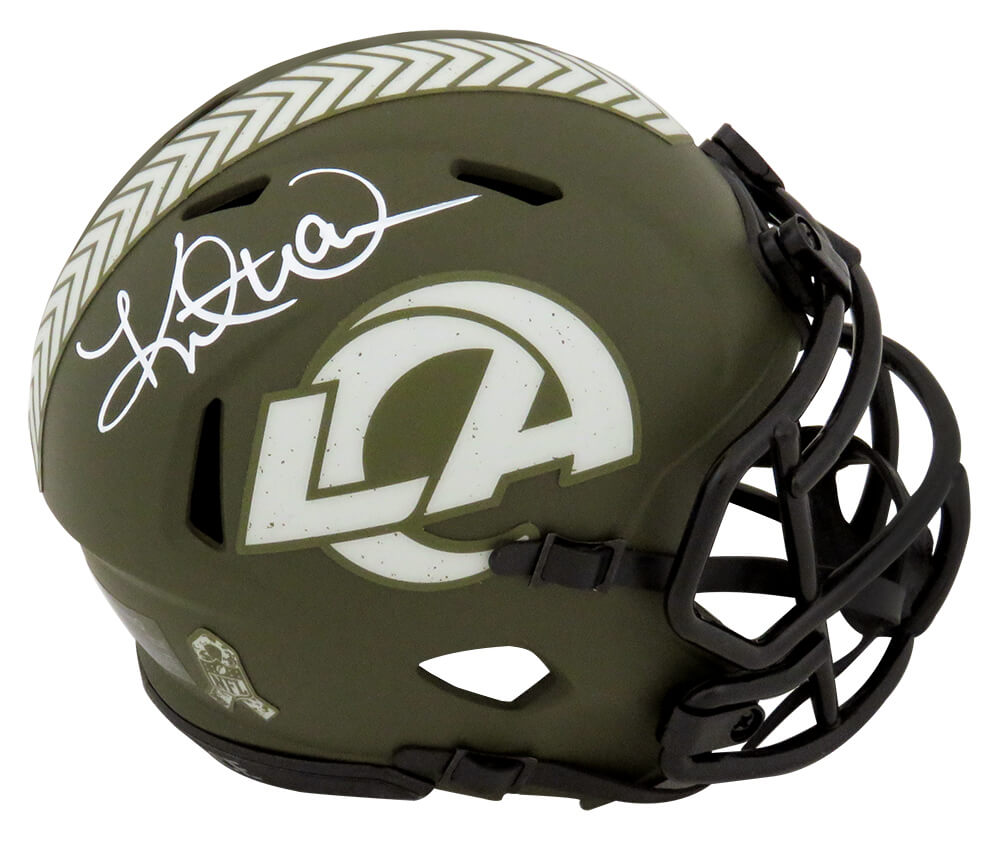 Kurt Warner Signed Rams Salute to Service Riddell Speed Mini Helmet