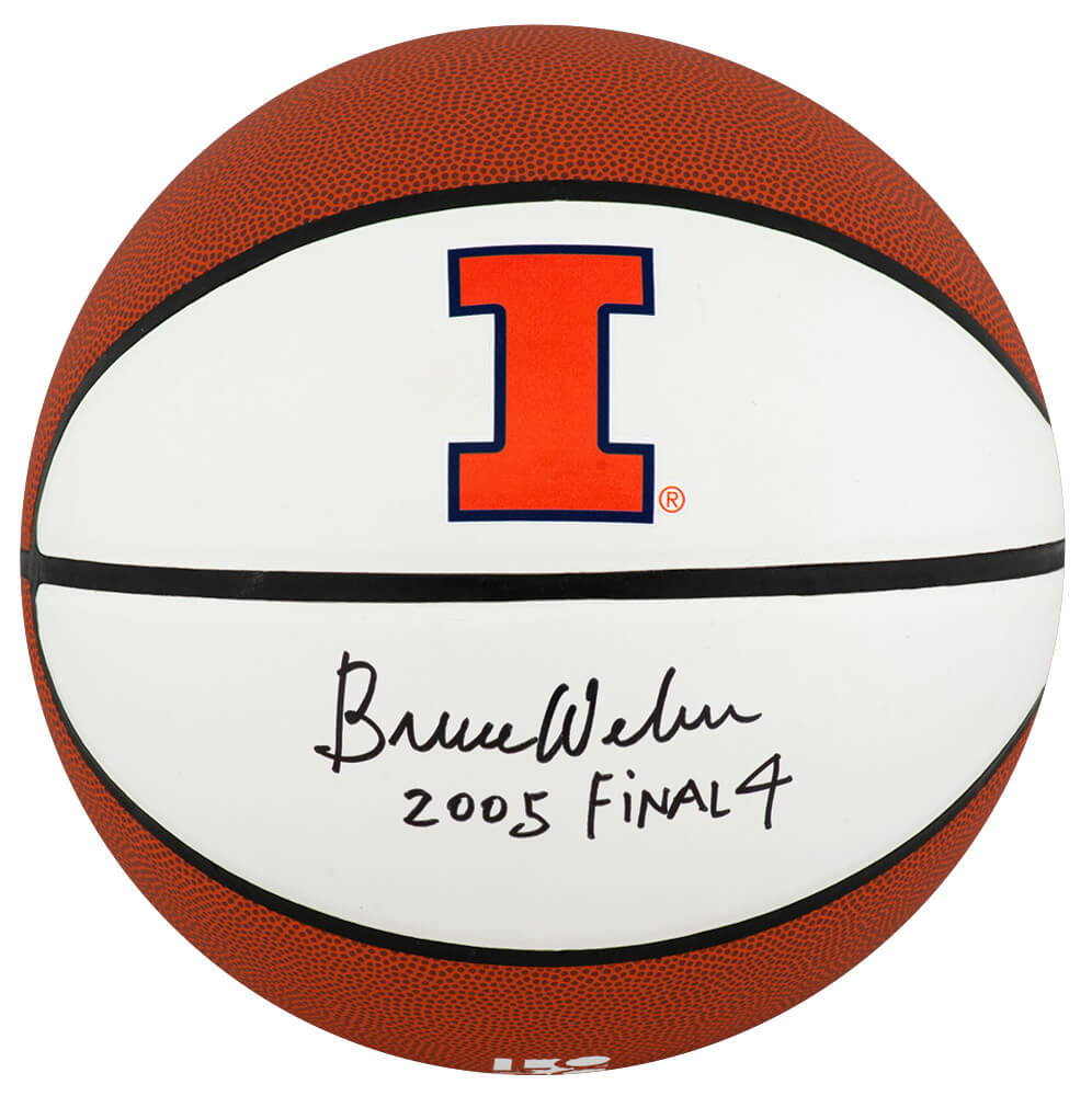 Bruce Weber Signed Illinois Fighting Illini Logo Brand White Panel Basketball w/2005 Final 4