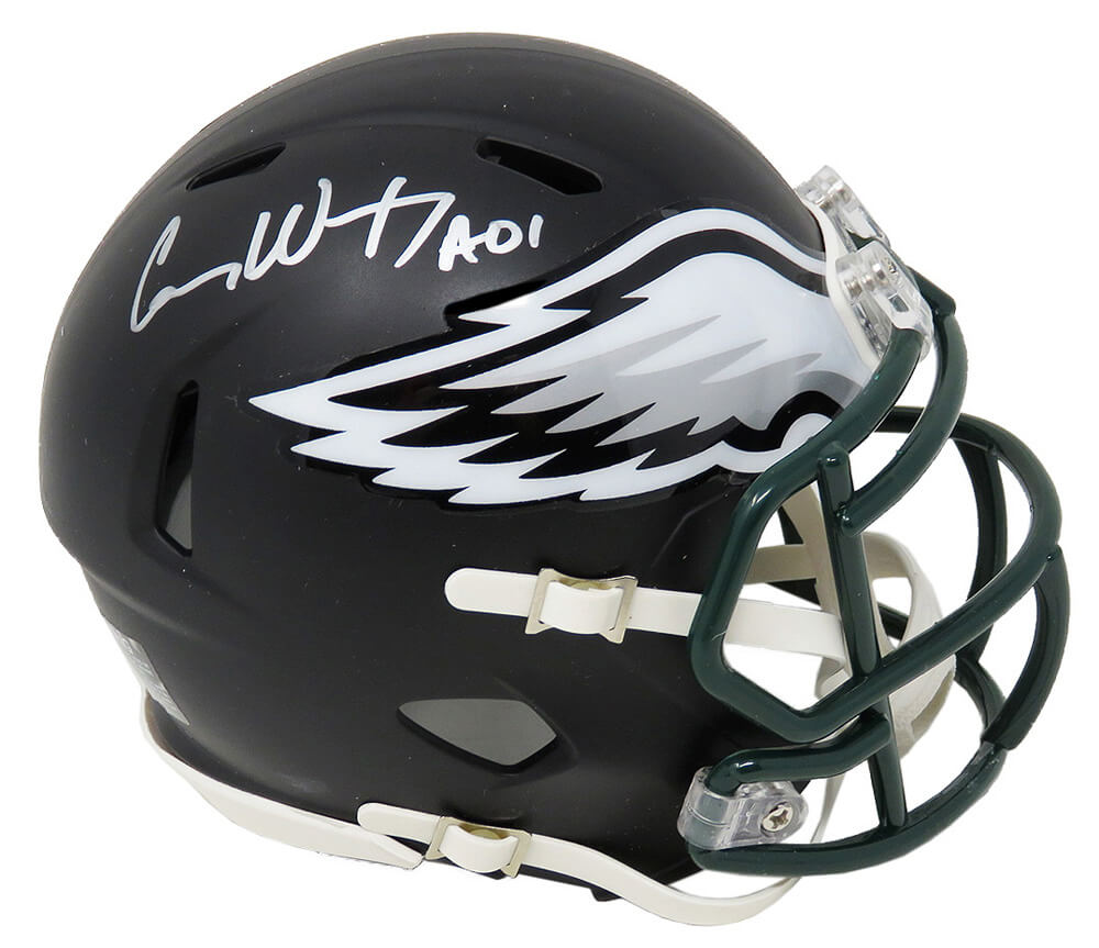 Carson Wentz Signed Philadelphia Eagles Flat Black Matte Riddell Speed Mini Helmet