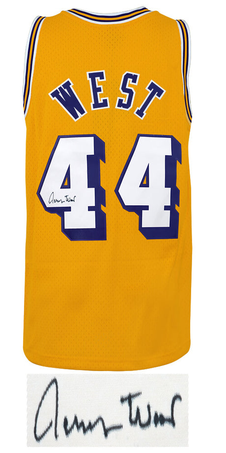 Jerry West Signed Los Angeles Lakers Gold 1971-72 Throwback M&N Swingman Basketball Jersey