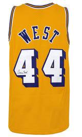 Jerry West Signed Los Angeles Lakers Gold 1971-72 Throwback M&N Swingman Basketball Jersey