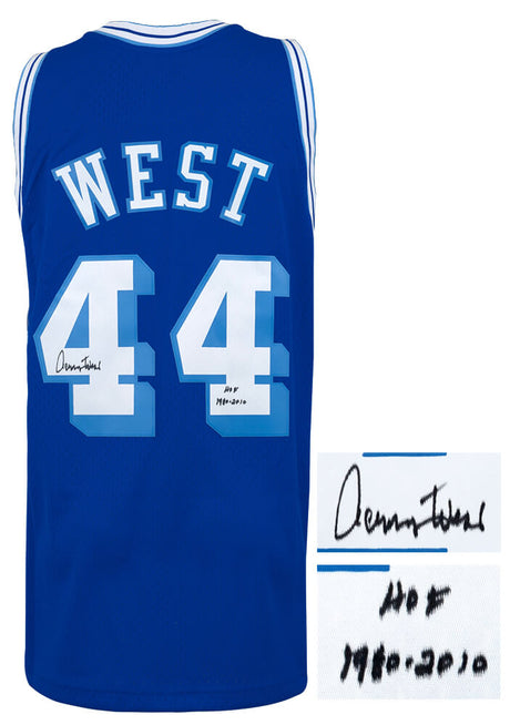 Jerry West Signed Los Angeles Lakers Blue 1960-61 Throwback M&N Swingman Basketball Jersey w/HOF 1980, 2010