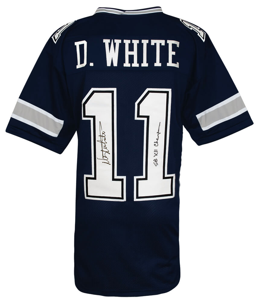 Danny White Signed Navy Custom Football Jersey w/SB XII Champs