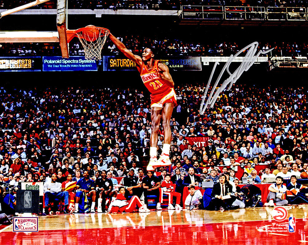 Dominique Wilkins Signed Atlanta Hawks One Hand Slam Dunk Action 8x10 Photo