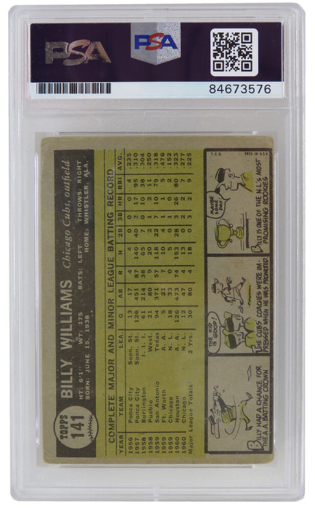 Billy Williams Signed Chicago Cubs 1961 Topps Baseball Rookie Card #141 w/HOF'87 (PSA Encapsulated / Auto Grade 10)
